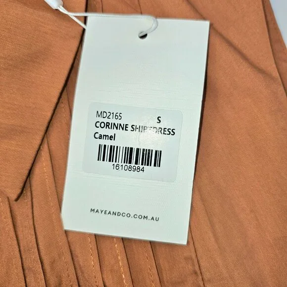 NWT Camel Cotton Poplin Midi Shirtdress Pintuck Button Front Pockets Small - Picture 10 of 10